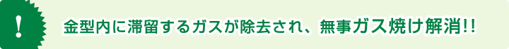 金型内に滞留するガスが除去され、無事ガス焼け解消!!